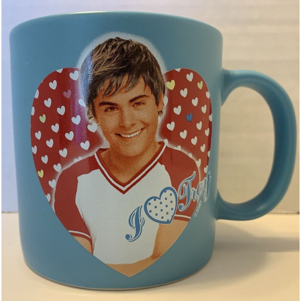 Disney High School Musical Mug Blue Troy Bolton Heart Star Graphic Vintage